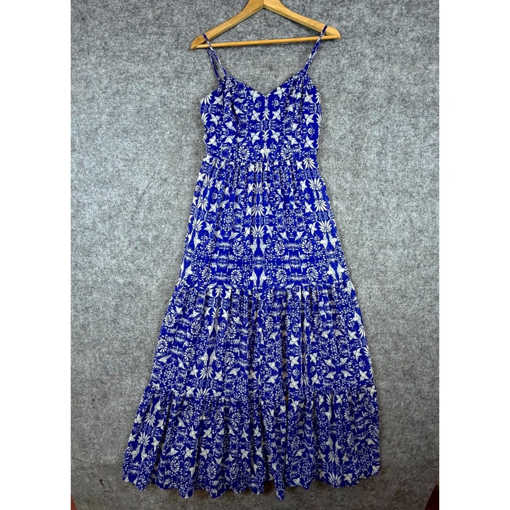 Xhilaration Tiered Maxi Dress Womens Small Blue White Floral Pleated Summery